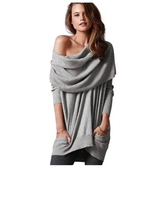 Victoria's Secret Sweaters - Victorias Secret Cashmere Bld Gray Off Shoulder Ribbed Knit Oversized Sweater M